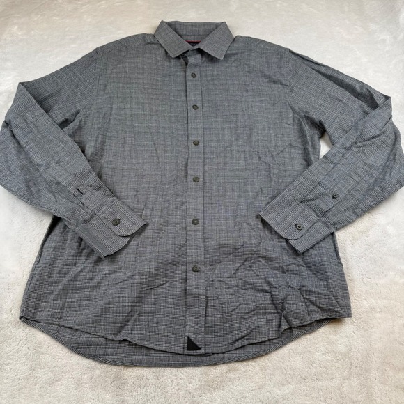 UNTUCKit Mens Large Slim Fit Gray Plaid Long Sleeve Button Down Shirt - Picture 1 of 6